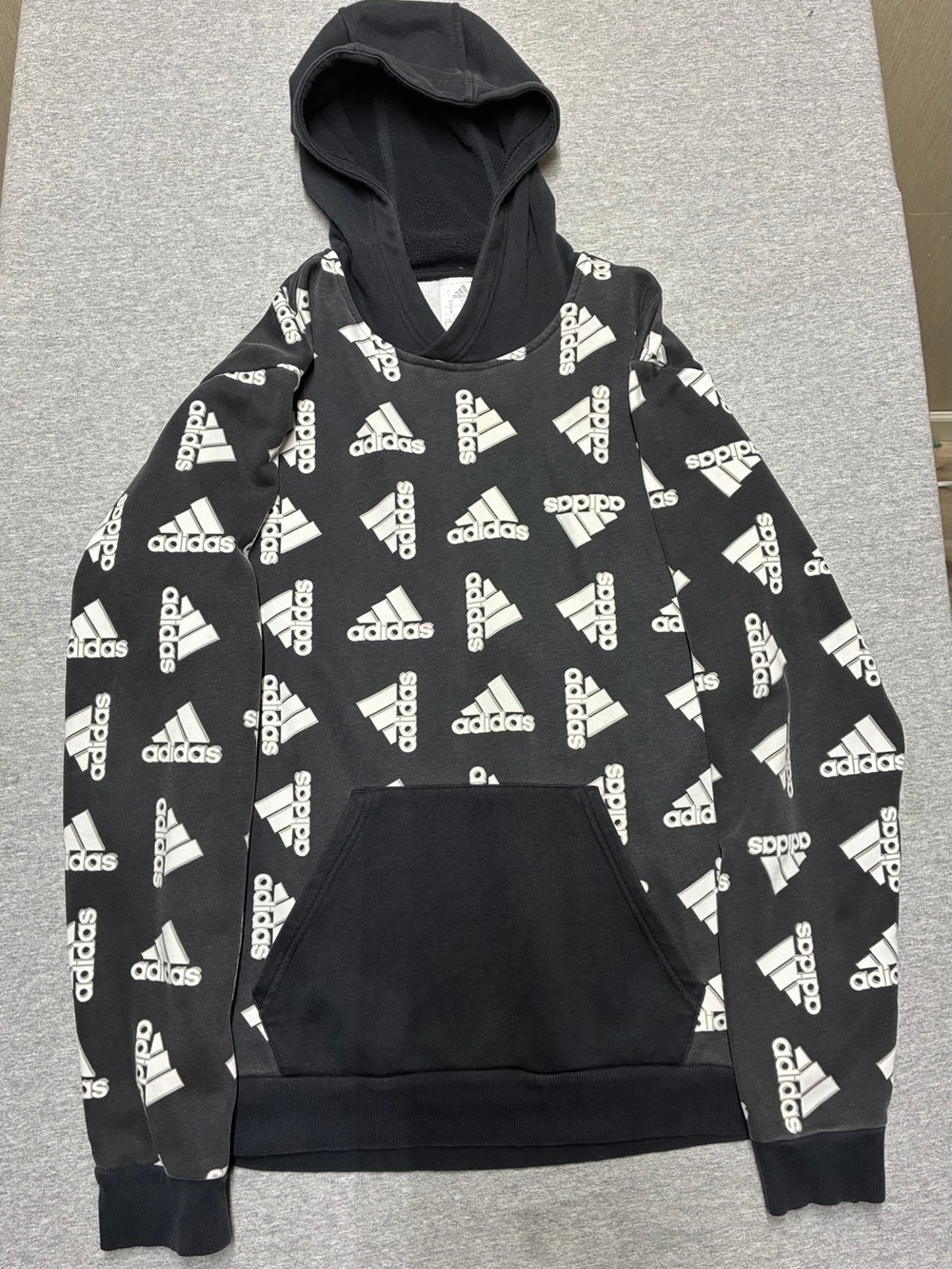 adidas Black Hoodie with All-Over White Logo Print